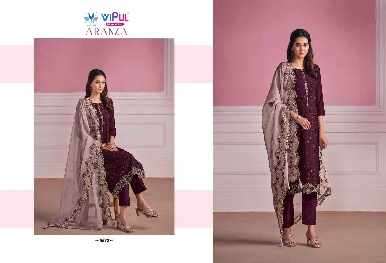 Aranza By Vipul Fashion 5571 To 5576 Series Beautiful Festive Suits Colorful Stylish Fancy Casual Wear & Ethnic Wear Chinnon Chiffon Dresses At Wholesale Price