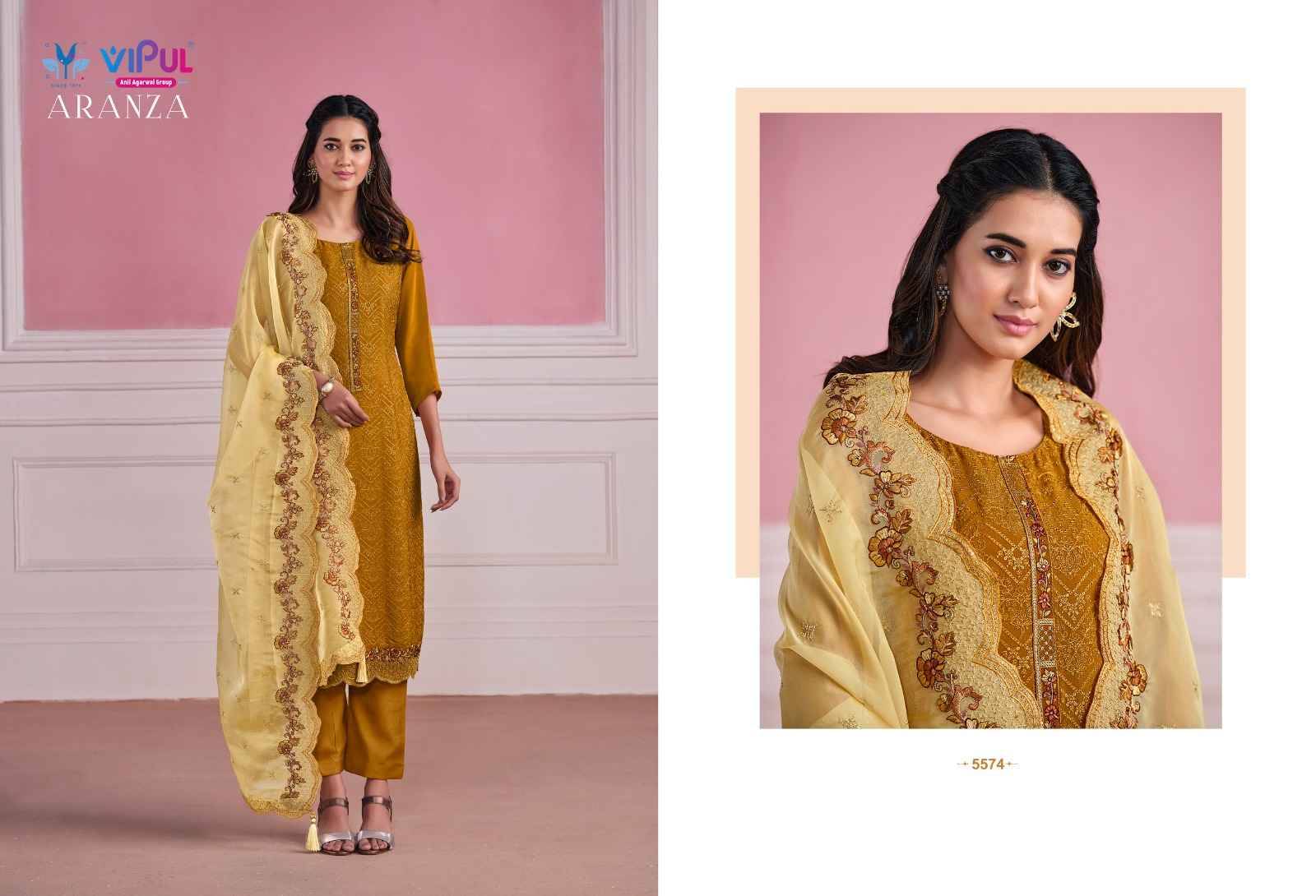 Aranza By Vipul Fashion 5571 To 5576 Series Beautiful Festive Suits Colorful Stylish Fancy Casual Wear & Ethnic Wear Chinnon Chiffon Dresses At Wholesale Price