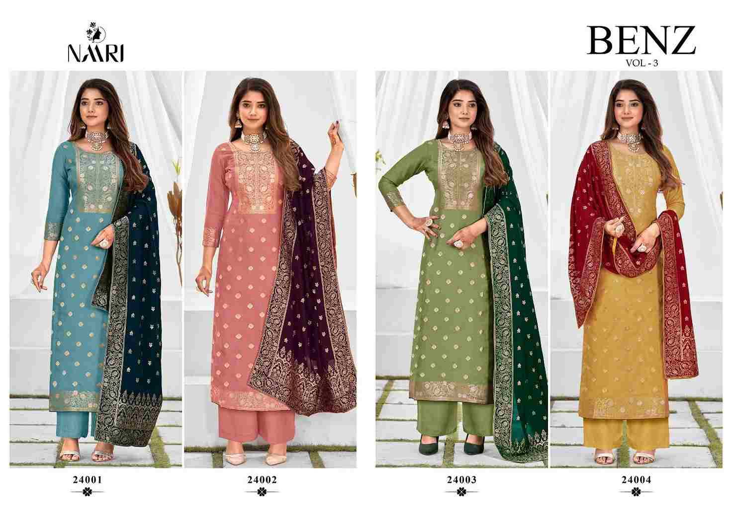 Benz Vol-3 By Naari 24001 To 24004 Series Beautiful Festive Suits Colorful Stylish Fancy Casual Wear & Ethnic Wear Pure Viscose Muslin Silk Dresses At Wholesale Price
