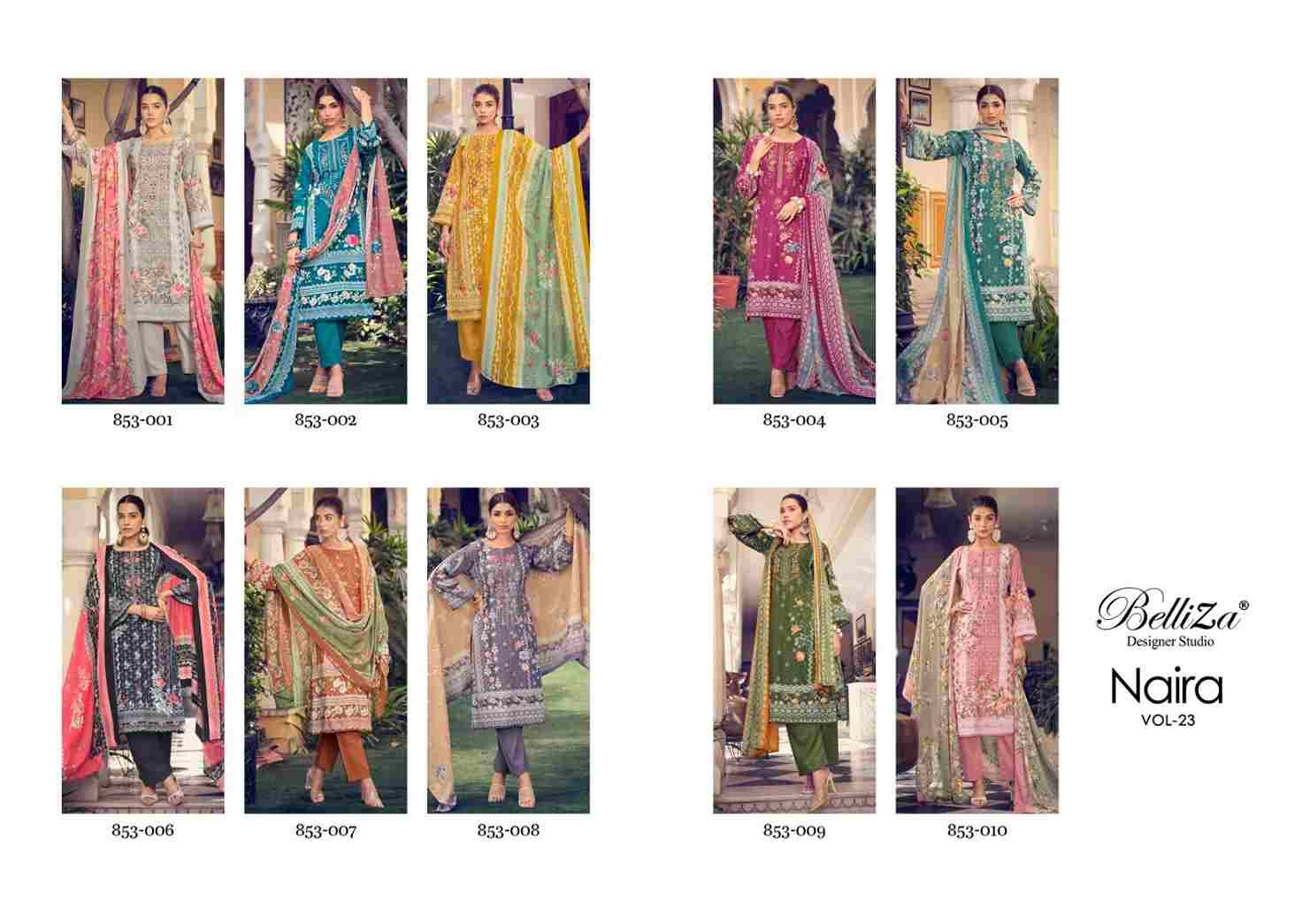 Naira Vol-23 By Belliza 853-001 To 853-010 Series Beautiful Festive Suits Stylish Fancy Colorful Casual Wear & Ethnic Wear Pure Cotton Print Dresses At Wholesale Price