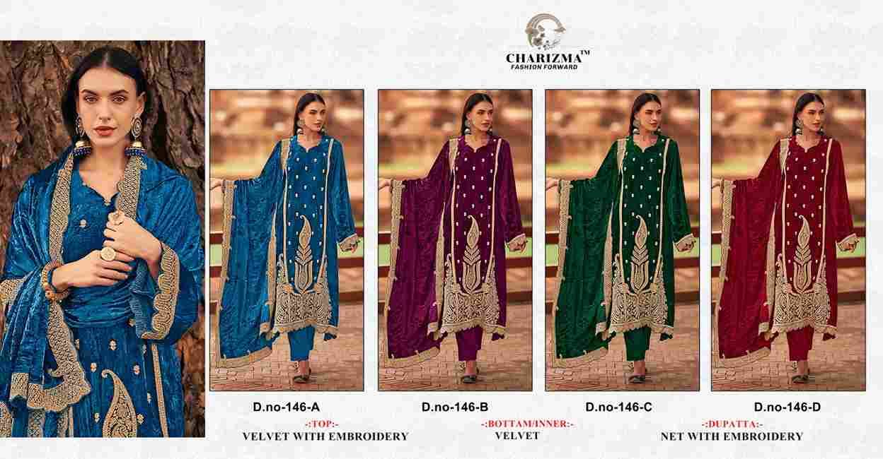 Charizma 146 Colours By Charizma Fashion 146-A To 146-D Series Beautiful Pakistani Suits Colorful Stylish Fancy Casual Wear & Ethnic Wear Velvet Embroidered Dresses At Wholesale Price