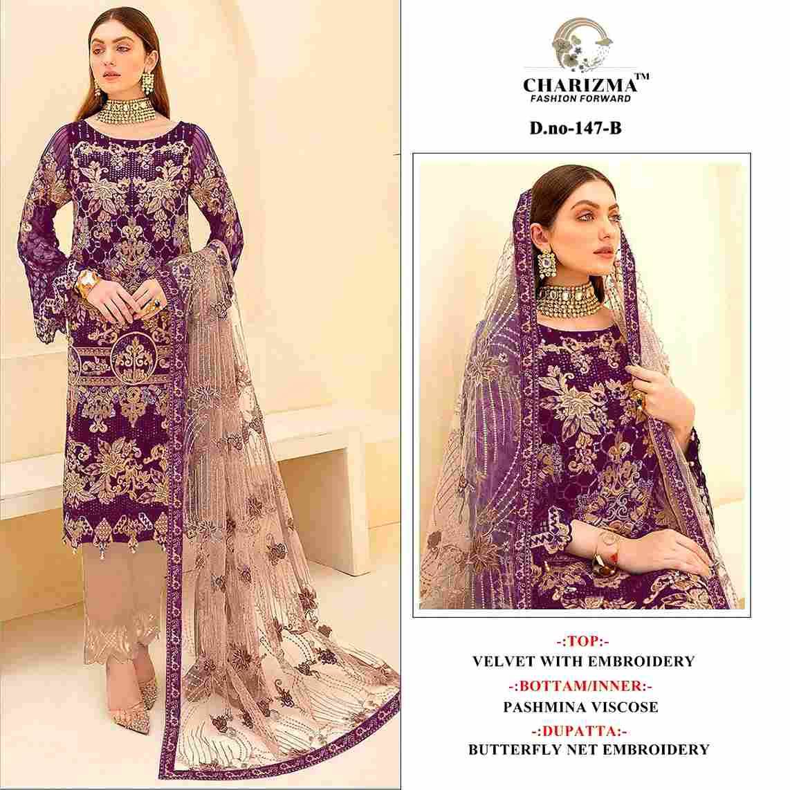 Charizma 147 Colours By Charizma Fashion 147-A To 147-D Series Beautiful Pakistani Suits Colorful Stylish Fancy Casual Wear & Ethnic Wear Velvet Embroidered Dresses At Wholesale Price