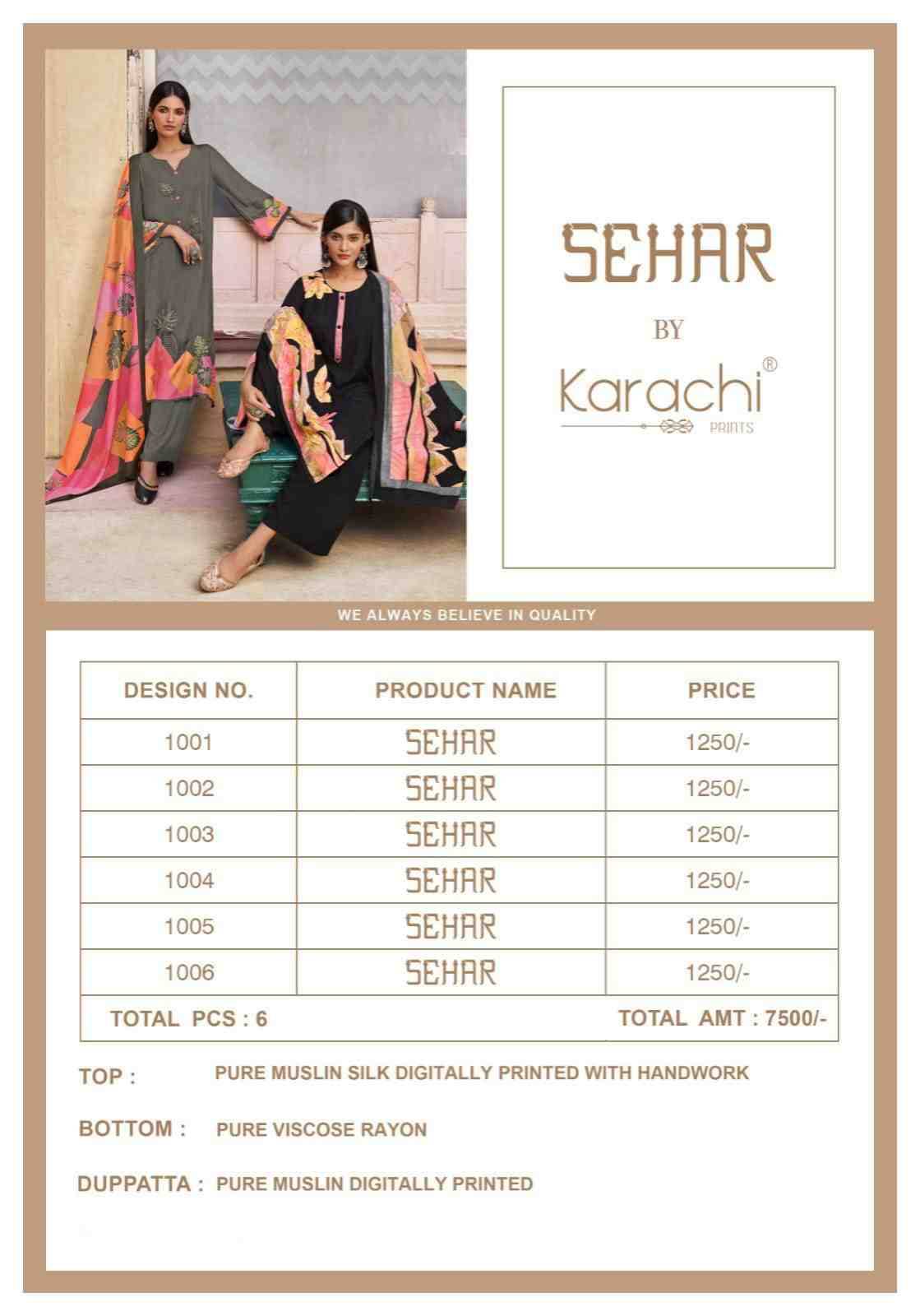 Sehar By Kesar 1001 To 1006 Series Beautiful Stylish Festive Suits Fancy Colorful Casual Wear & Ethnic Wear & Ready To Wear Pure Muslin Silk Dresses At Wholesale Price