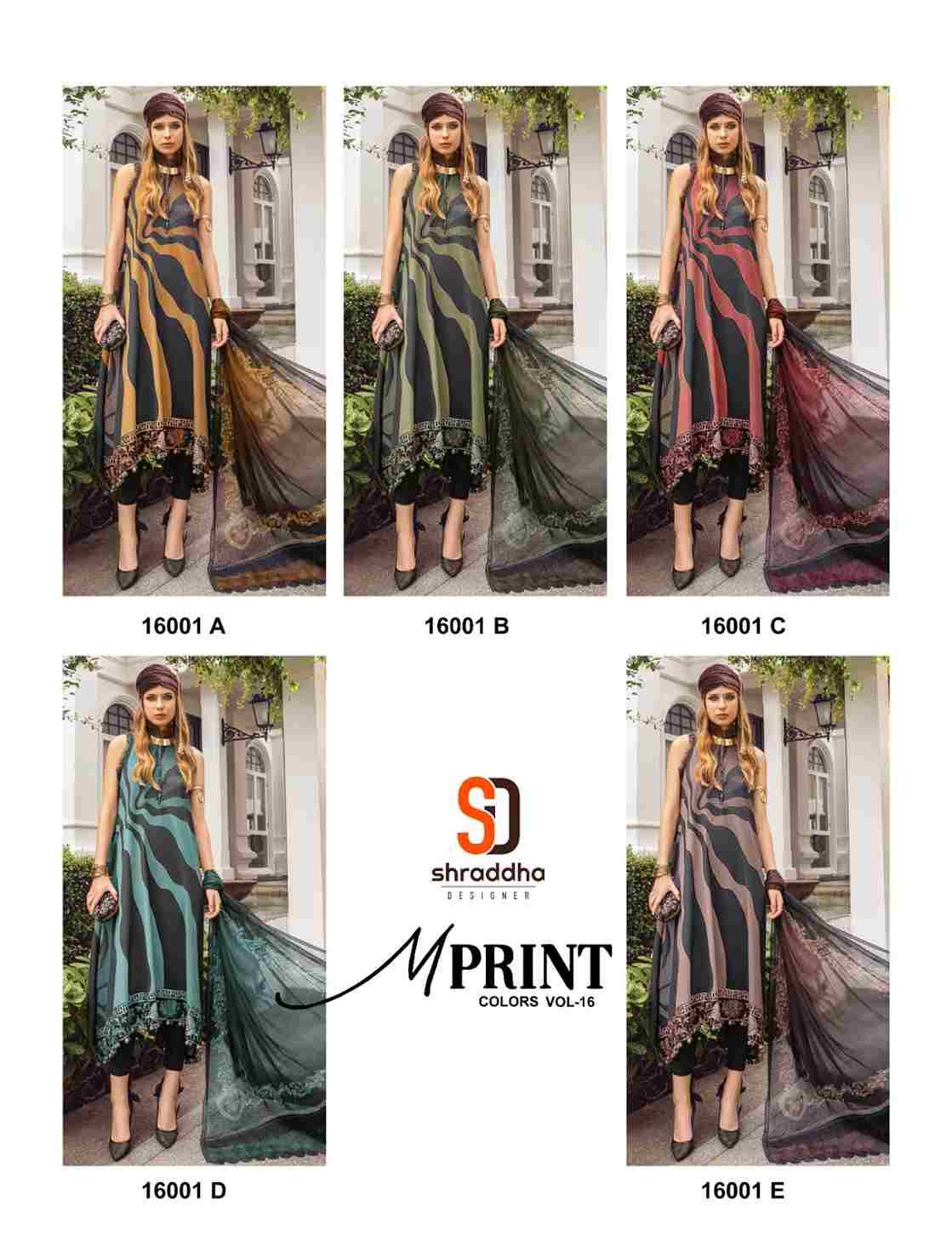 Mprint Colors Vol-16 By Shraddha Designer 16001-A To 16001-E Series Beautiful Pakistani Suits Colorful Stylish Fancy Casual Wear & Ethnic Wear Lawn Cotton Print With Embroidered Dresses At Wholesale Price