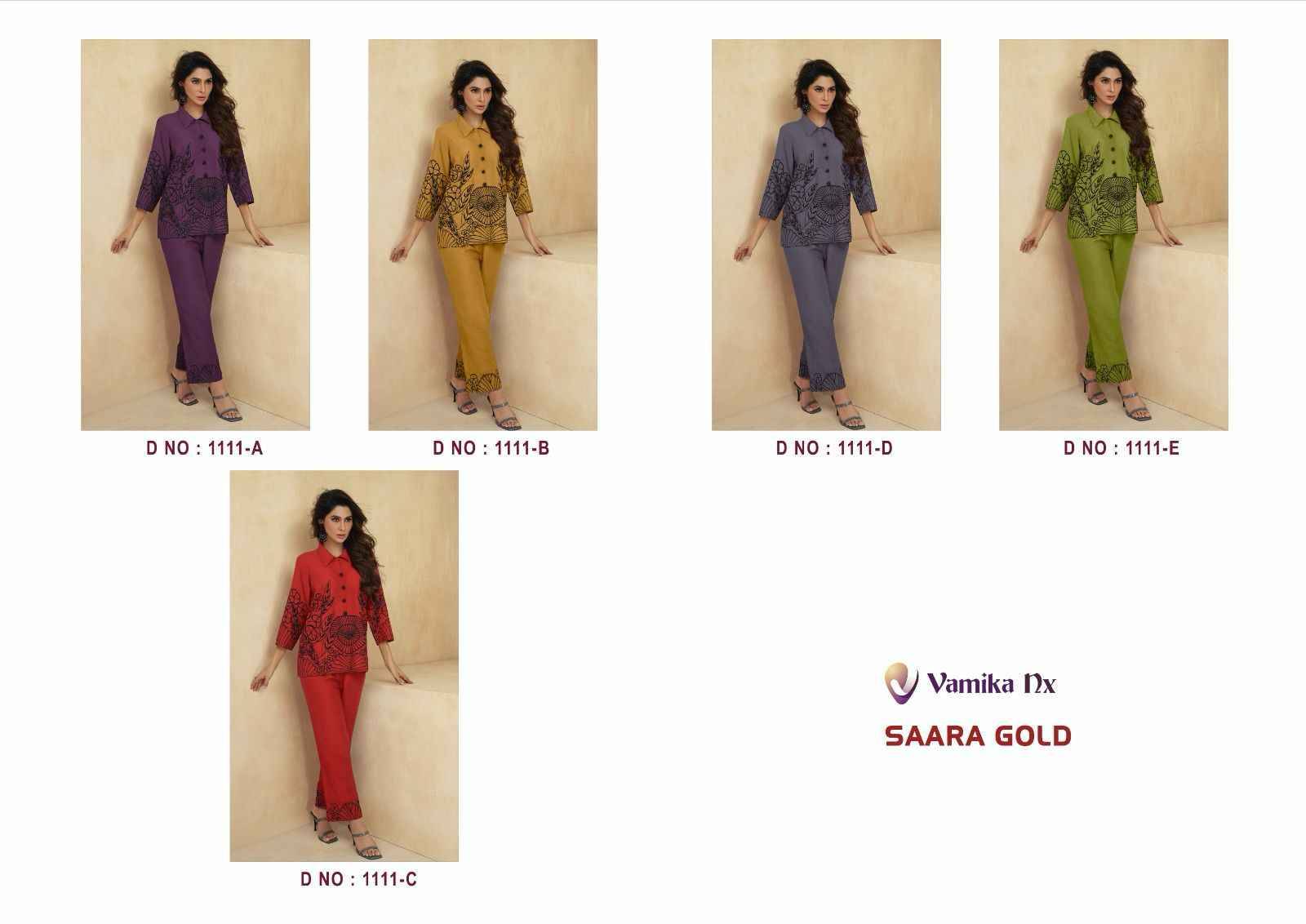 Saara Gold By Vamika 1111-A To 1111-E Series Designer Stylish Fancy Colorful Beautiful Party Wear & Ethnic Wear Collection Heavy Rayon Tops With Bottom At Wholesale Price