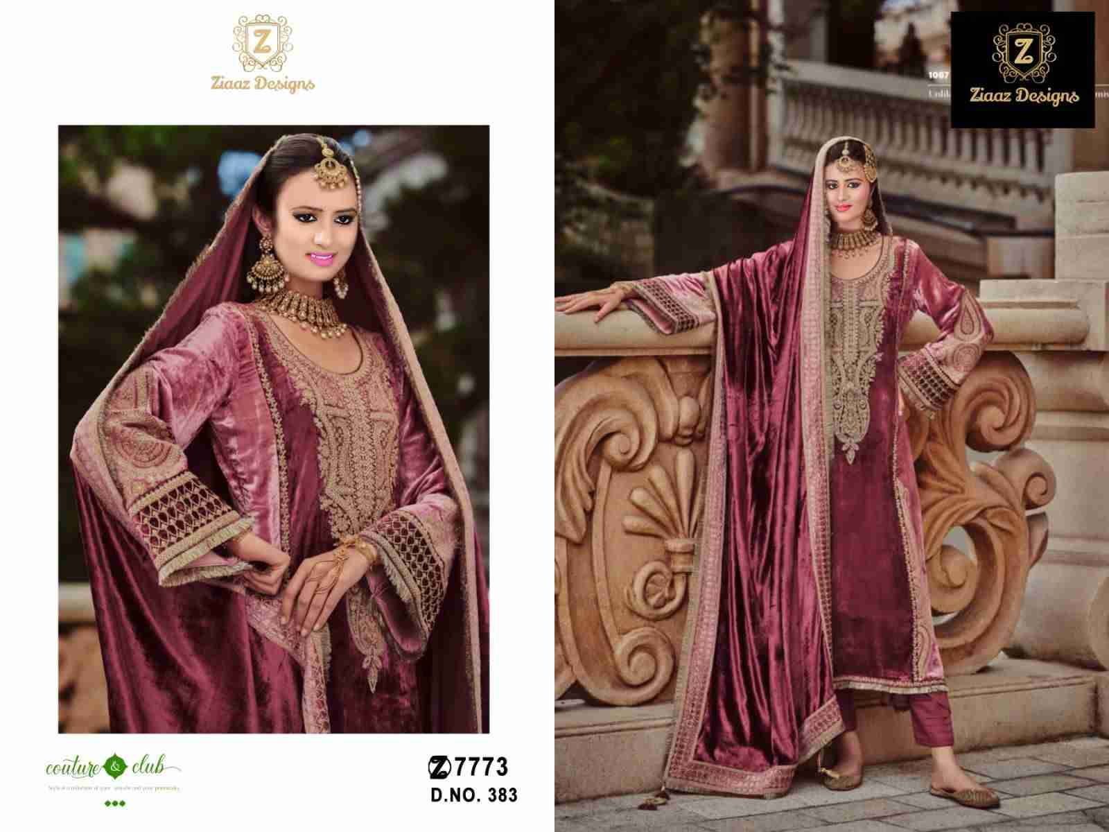 Ziaaz Designs Hit Design 383 By Ziaaz Designs Beautiful Stylish Pakistani Suits Fancy Colorful Casual Wear & Ethnic Wear & Ready To Wear Velvet Embroidered Dresses At Wholesale Price