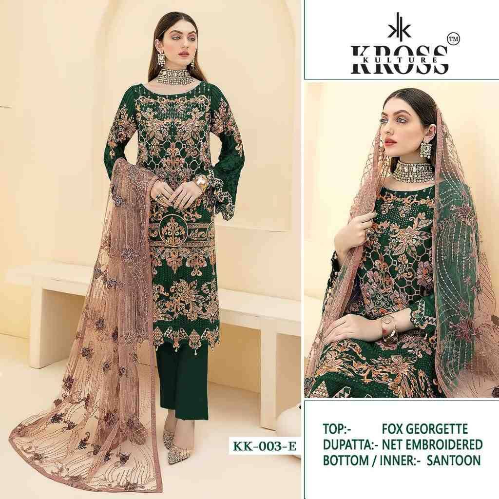 Kross Kulture Hit Design 003 Colours By Kross Kulture Beautiful Stylish Pakistani Suits Fancy Colorful Casual Wear & Ethnic Wear & Ready To Wear Faux Georgette Embroidered Dresses At Wholesale Price