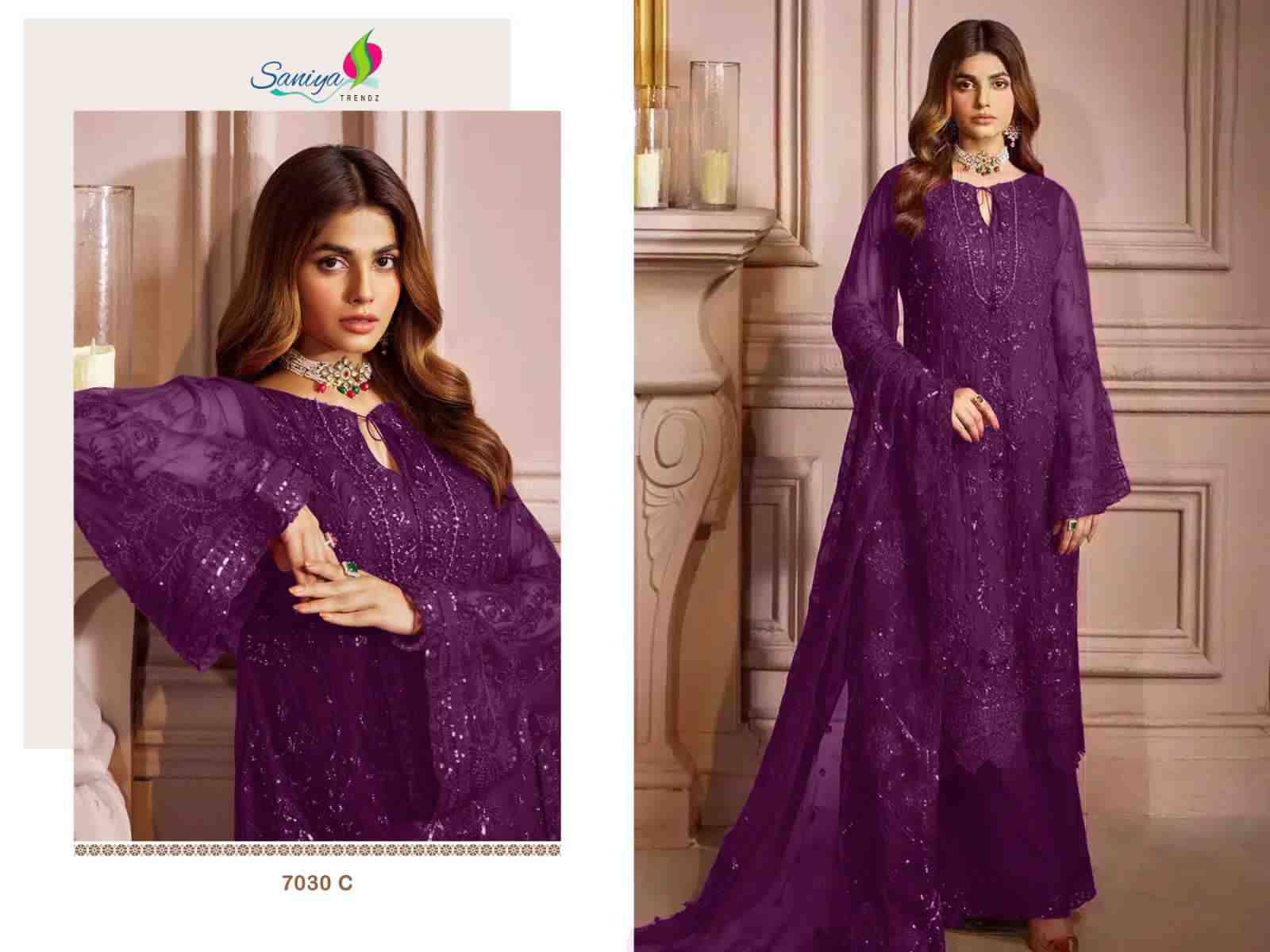 Saniya Trendz 7030 Colours By Saniya Trendz 7030-A To 7030-D Series Beautiful Stylish Pakistani Suits Fancy Colorful Casual Wear & Ethnic Wear & Ready To Wear Faux Georgette Embroidered Dresses At Wholesale Price