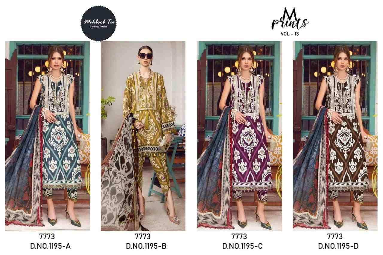 Mprints Vol-13 By Mehboob Tex 1195-A To 1195-D Series Designer Pakistani Suits Beautiful Fancy Colorful Stylish Party Wear & Occasional Wear Pure Cotton Print With Embroidered Dresses At Wholesale Price