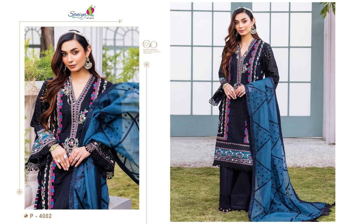 Adan Libas Chikankari Vol-14 By Saniya Trendz 4001 To 4003 Series Designer Pakistani Suits Beautiful Stylish Fancy Colorful Party Wear & Occasional Wear Pure Cotton Embroidered Dresses At Wholesale Price