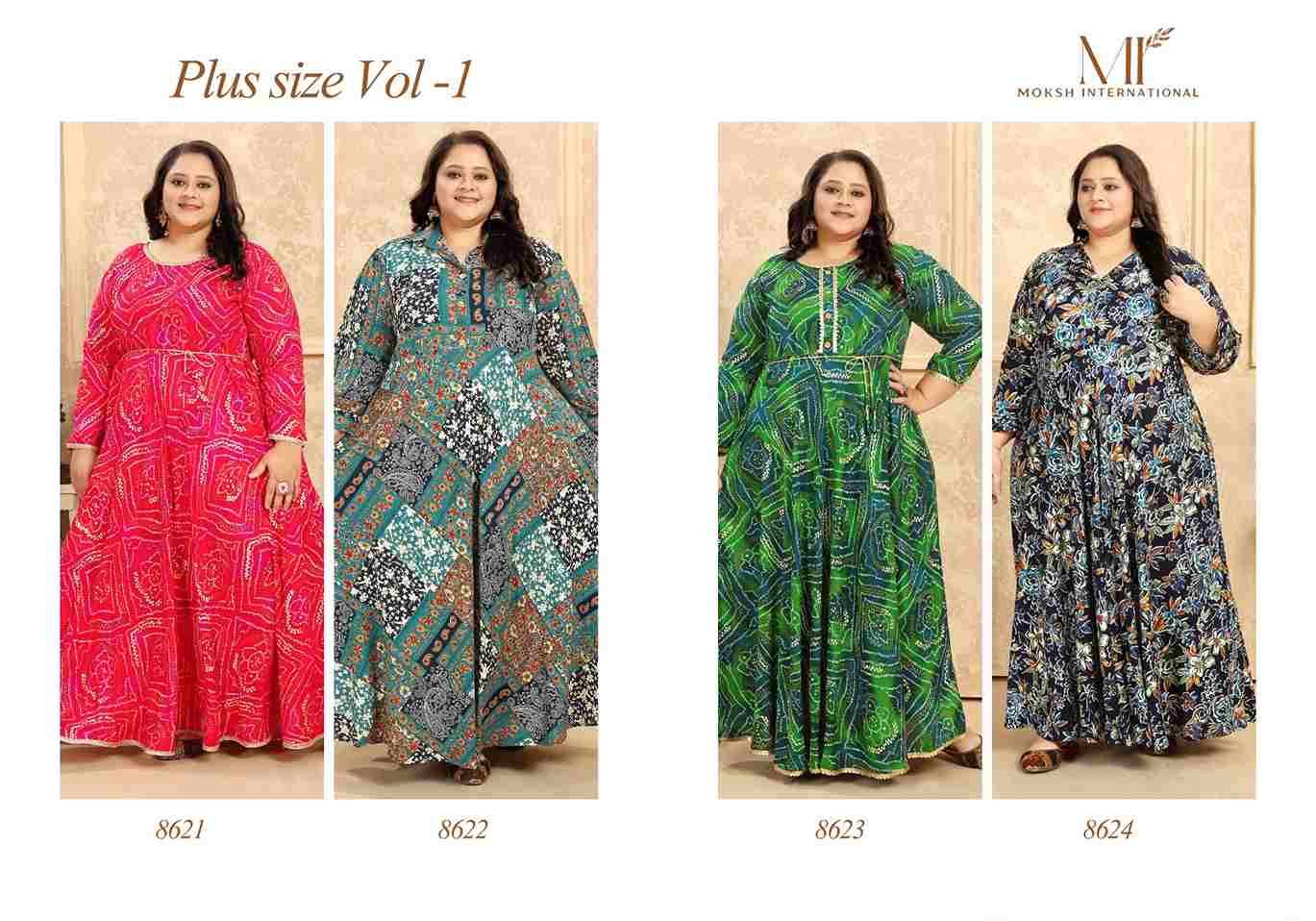 Plus Size Vol-1 By Moksh International 8621 To 8624 Series Designer Stylish Fancy Colorful Beautiful Party Wear & Ethnic Wear Collection Premium Rayon Gowns At Wholesale Price