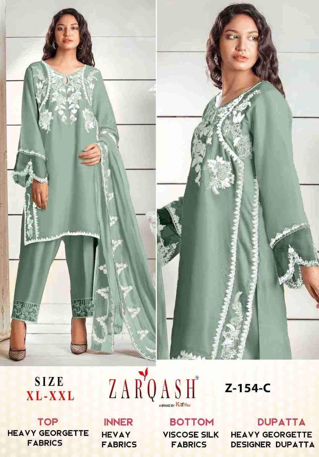 Zarqash Hit Design Z-154 Colours By Zarqash Z-154-A To Z-154-C Series Beautiful Pakistani Suits Colorful Stylish Fancy Casual Wear & Ethnic Wear Faux Georgette Dresses At Wholesale Price