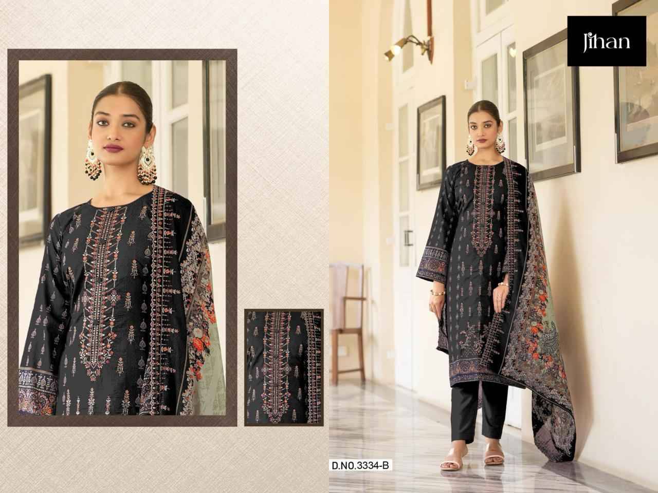 Jihan 3334 Colours By Jihan 3334 To 3334-D Series Beautiful Pakistani Suits Stylish Fancy Colorful Party Wear & Occasional Wear Pure Lawn Print With Embroidered Dresses At Wholesale Price