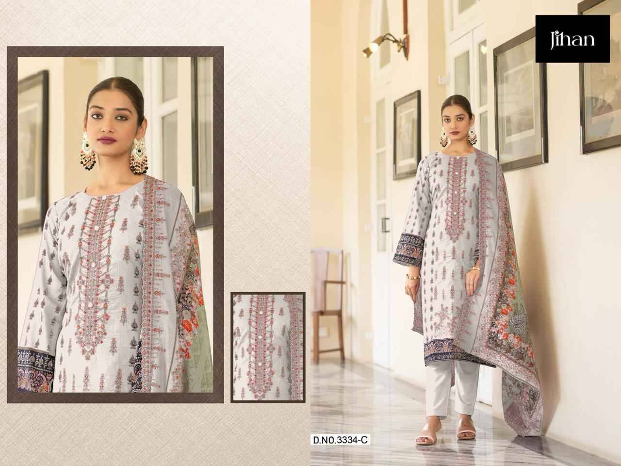 Jihan 3334 Colours By Jihan 3334 To 3334-D Series Beautiful Pakistani Suits Stylish Fancy Colorful Party Wear & Occasional Wear Pure Lawn Print With Embroidered Dresses At Wholesale Price
