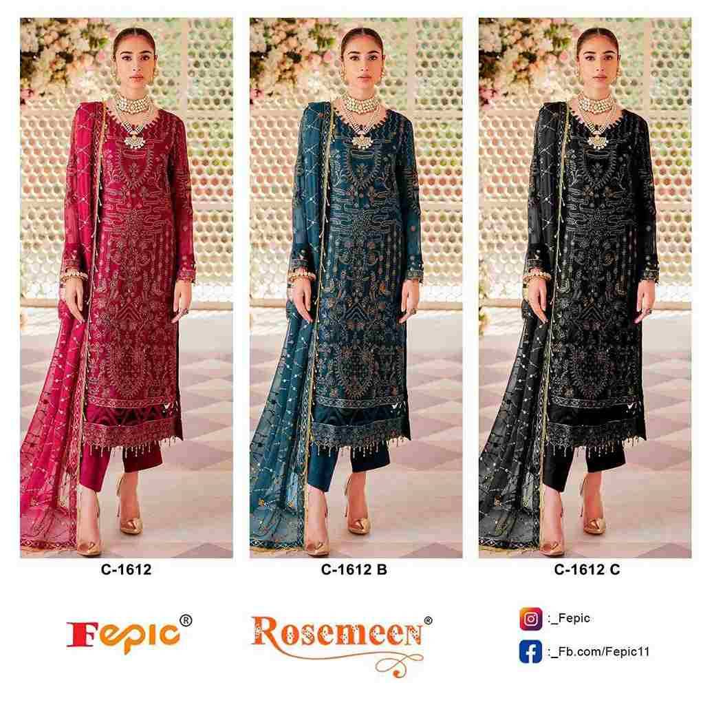 Fepic 1612 Colours By Fepic 1612-A To 1612-C Series Beautiful Pakistani Suits Stylish Fancy Colorful Party Wear & Occasional Wear Georgette Embroidered Dresses At Wholesale Price