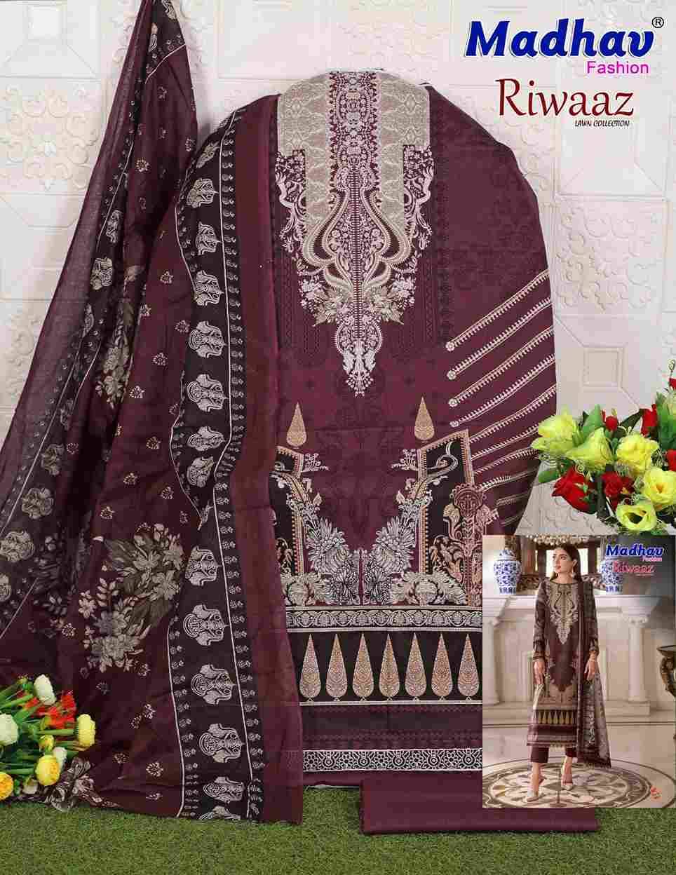 Riwaaz Vol-7 By Madhav Fashion 7001 To 7006 Series Beautiful Stylish Suits Fancy Colorful Casual Wear & Ethnic Wear & Ready To Wear Pure Lawn Cotton Dresses At Wholesale Price