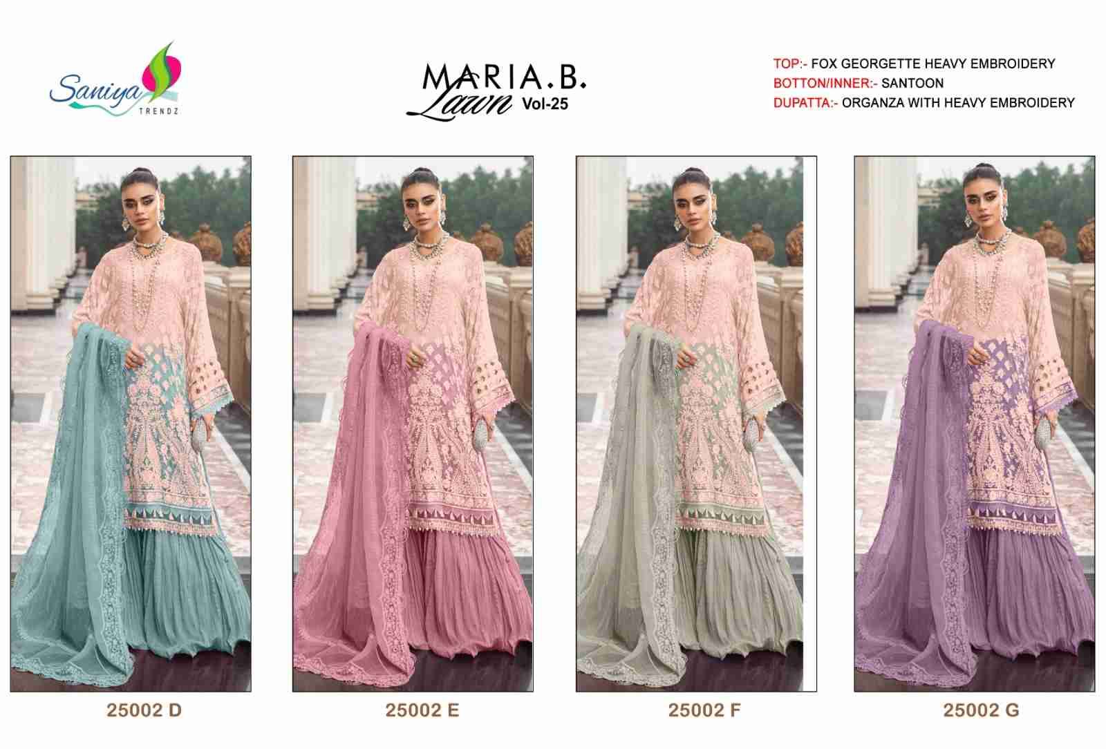Maria.B. Lawn Vol-25 By Saniya Trendz 25002-D To 25002-G Series Beautiful Pakistani Suits Colorful Stylish Fancy Casual Wear & Ethnic Wear Faux Georgette Embroidered Dresses At Wholesale Price