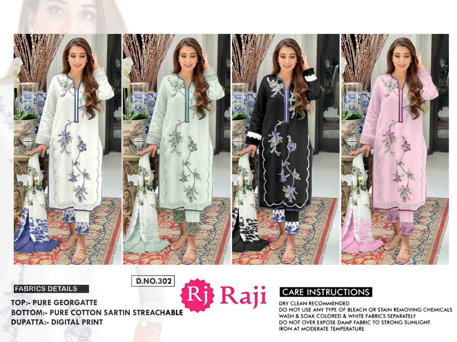 Raji-302 Colours By Raji 302-A To 302-D Series Beautiful Pakistani Suits Stylish Fancy Colorful Party Wear & Occasional Wear Pure Georgette Embroidered Dresses At Wholesale Price