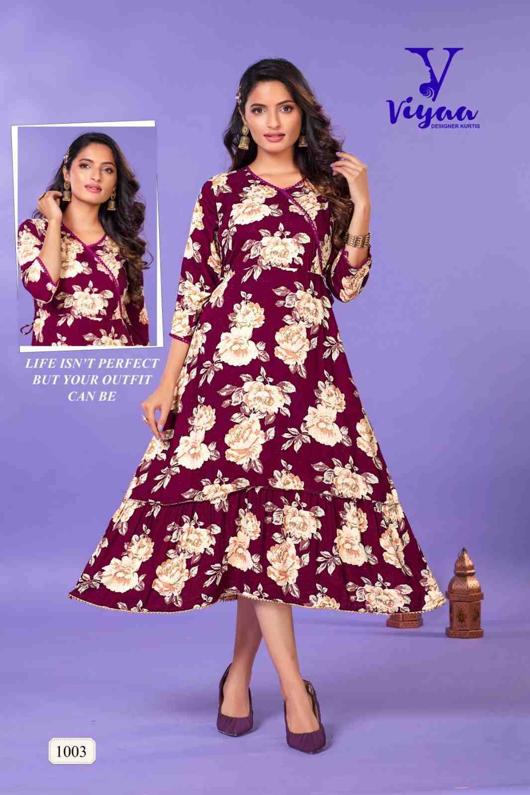 Starbucks Vol-1 By Viyaa Designer 1001 To 1006 Series Designer Festive Suits Collection Beautiful Stylish Fancy Colorful Party Wear & Occasional Wear Pure Rayon Kurtis At Wholesale Price