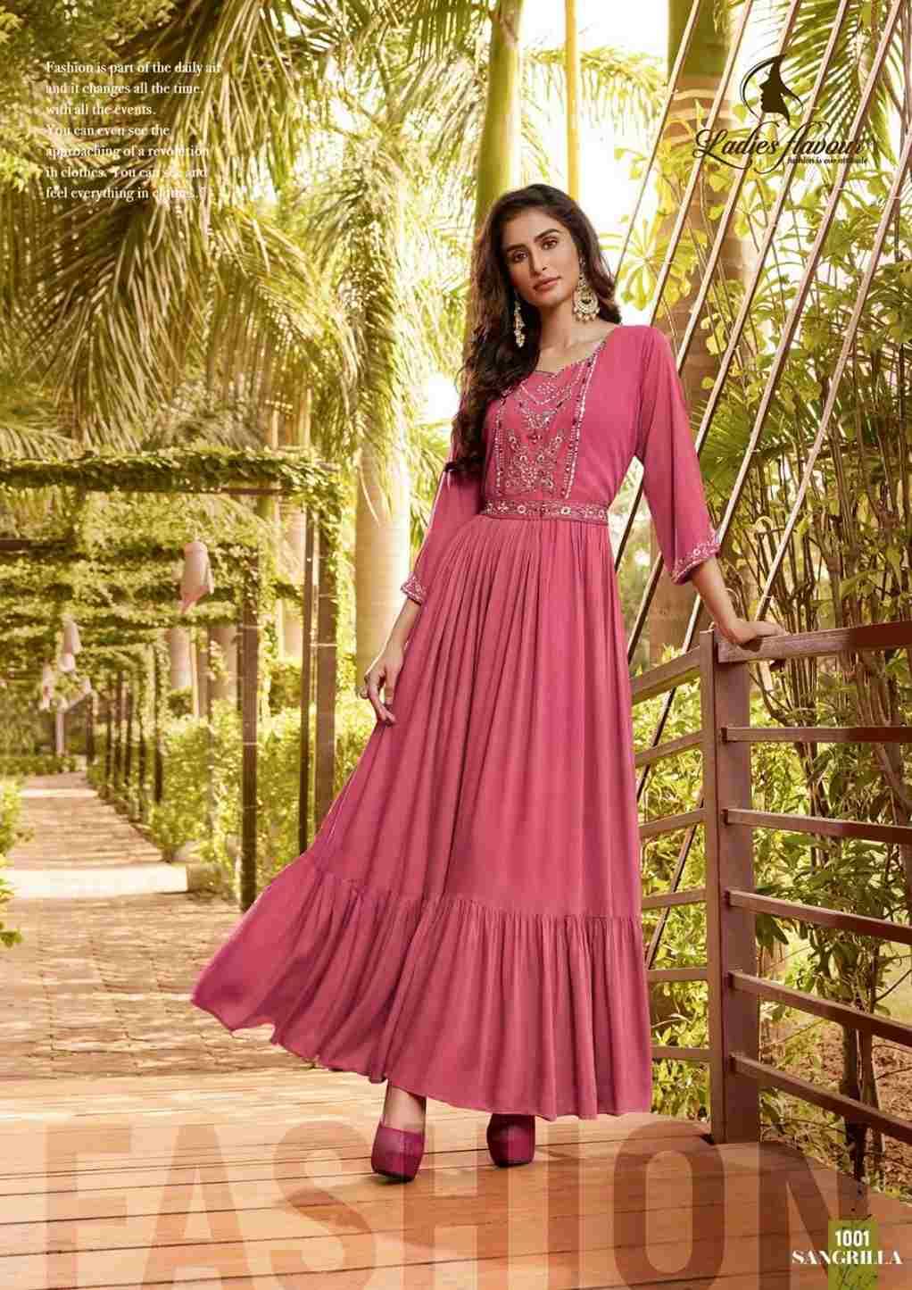 Sangrilla By Ladies Flavour 1001 To 1004 Series Designer Stylish Fancy Colorful Beautiful Party Wear & Ethnic Wear Collection Premium Rayon Gowns At Wholesale Price