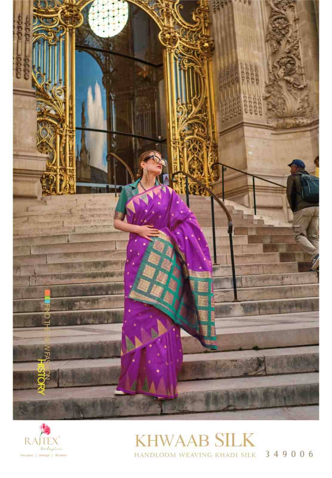 Khwaab Silk By Raj Tex 349001 To 349008 Series Indian Traditional Wear Collection Beautiful Stylish Fancy Colorful Party Wear & Occasional Wear Silk Sarees At Wholesale Price