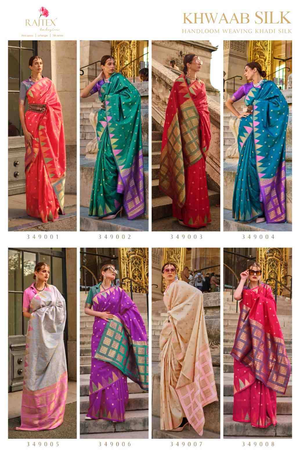 Khwaab Silk By Raj Tex 349001 To 349008 Series Indian Traditional Wear Collection Beautiful Stylish Fancy Colorful Party Wear & Occasional Wear Silk Sarees At Wholesale Price