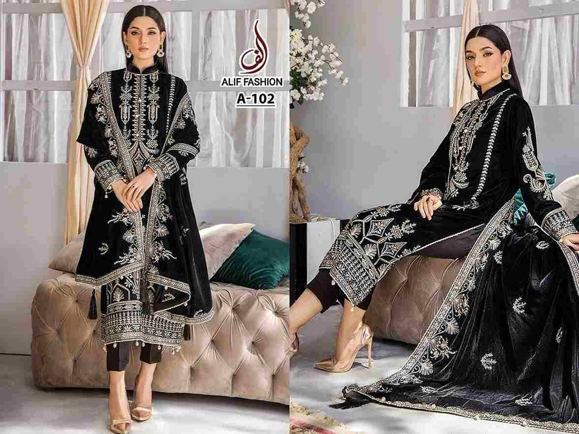 Alif Hit Design A-102 By Alif Fashion Pakistani Suits Collection Beautiful Stylish Fancy Colorful Party Wear & Occasional Wear Pure Velvet Embroidered Dresses At Wholesale Price