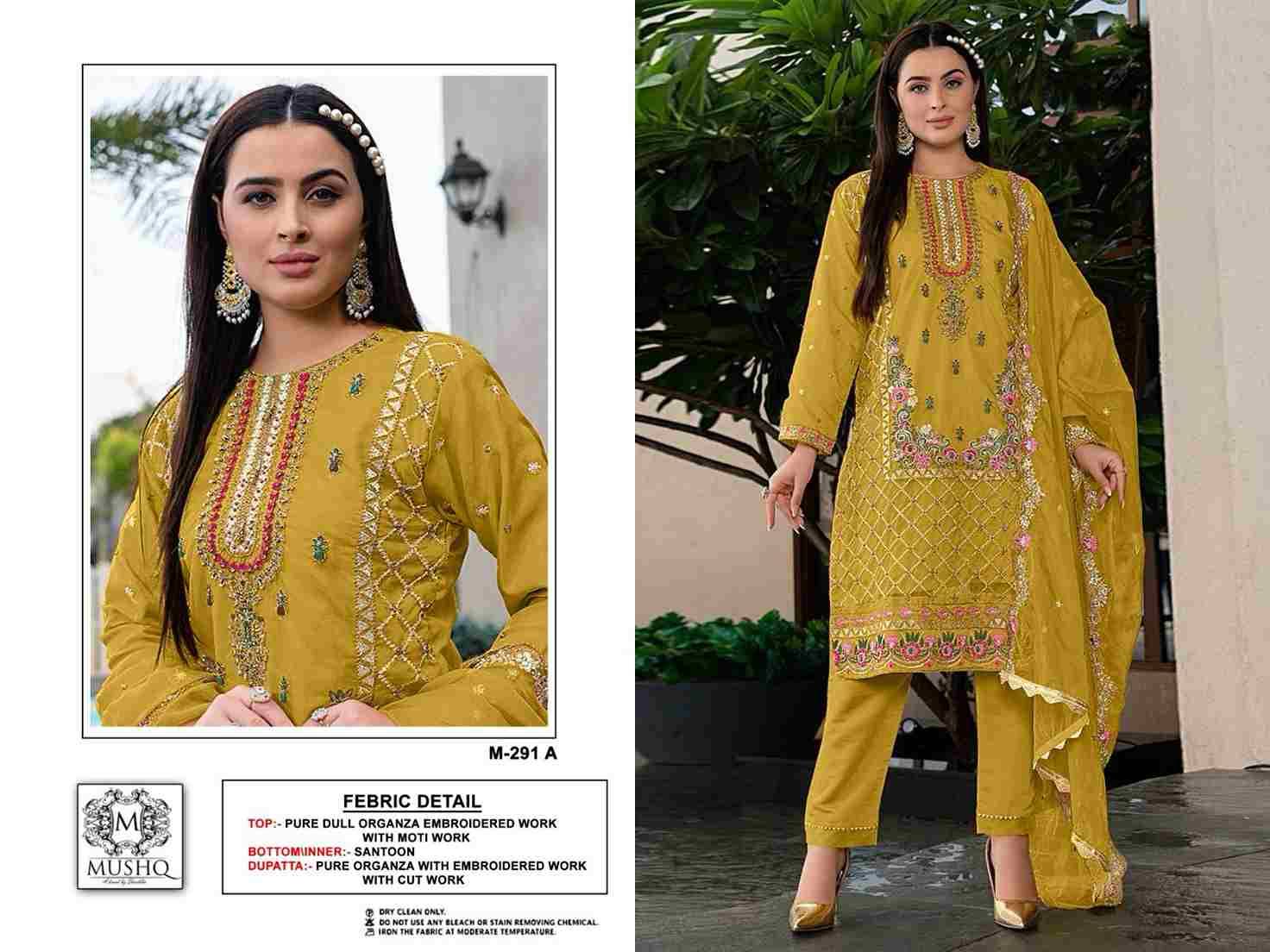 Mushq Hit Design 291 Colours By Mushq 291-A To 291-D Series Beautiful Pakistani Suits Colorful Stylish Fancy Casual Wear & Ethnic Wear Pure Dull Organza Embroidered Dresses At Wholesale Price