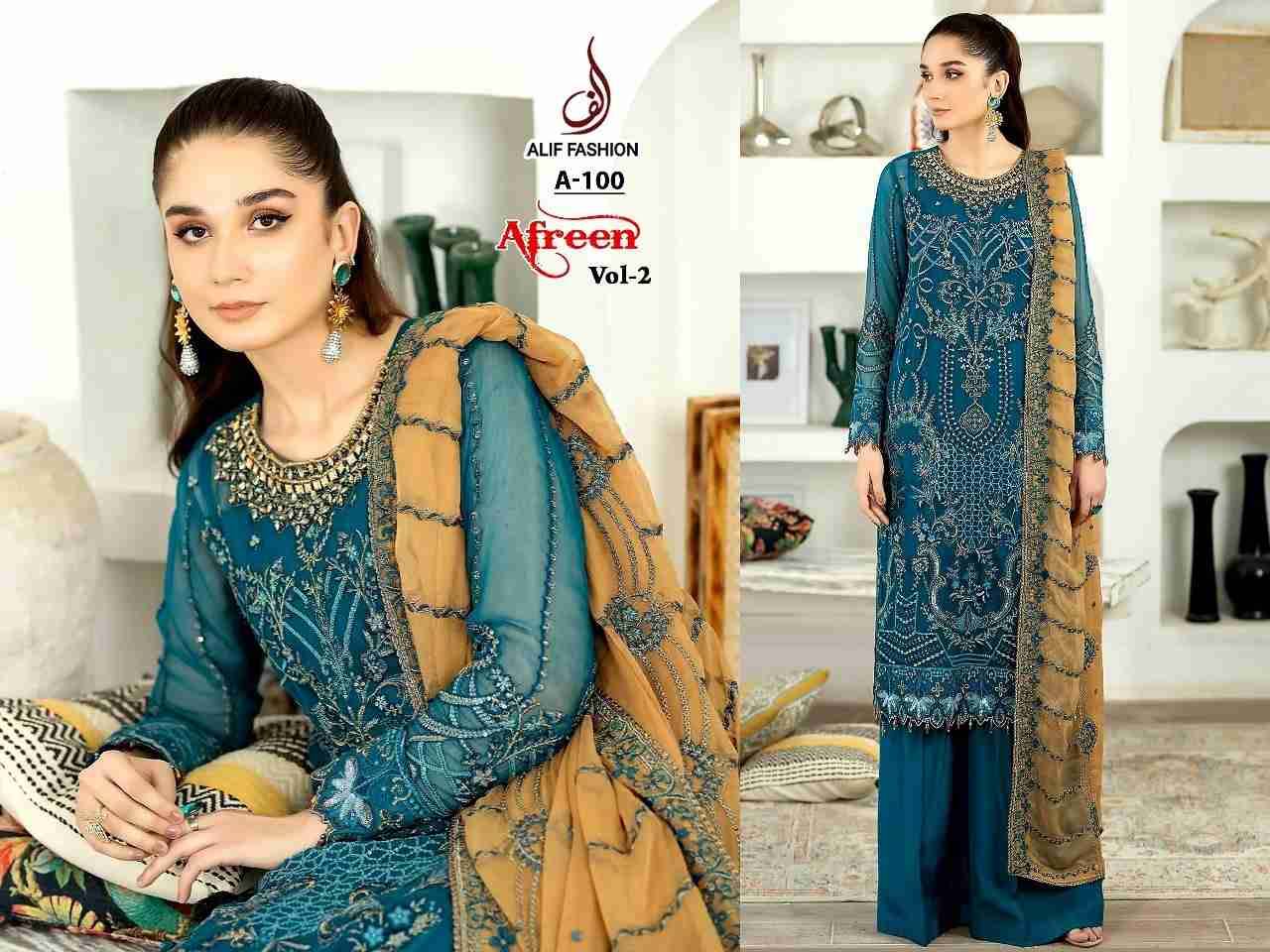 Afreen Vol-2 By Alif Fashion Pakistani Suits Collection Beautiful Stylish Fancy Colorful Party Wear & Occasional Wear Pure Faux Georgette Embroidered Dresses At Wholesale Price