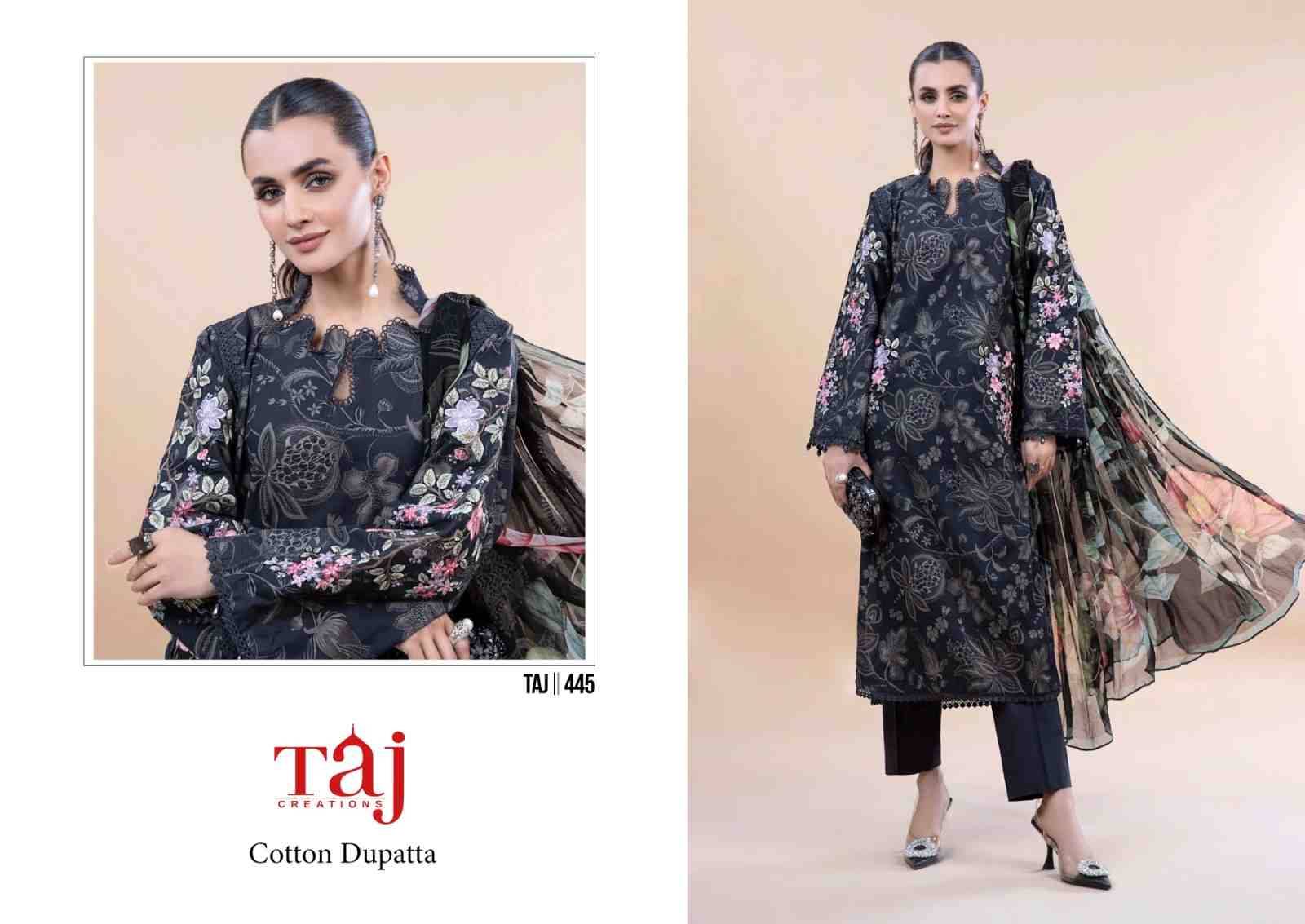 Taj Hit Design 445 By Taj Creation Beautiful Pakistani Suits Colorful Stylish Fancy Casual Wear & Ethnic Wear Pure Cotton Print With Embroidered Dresses At Wholesale Price