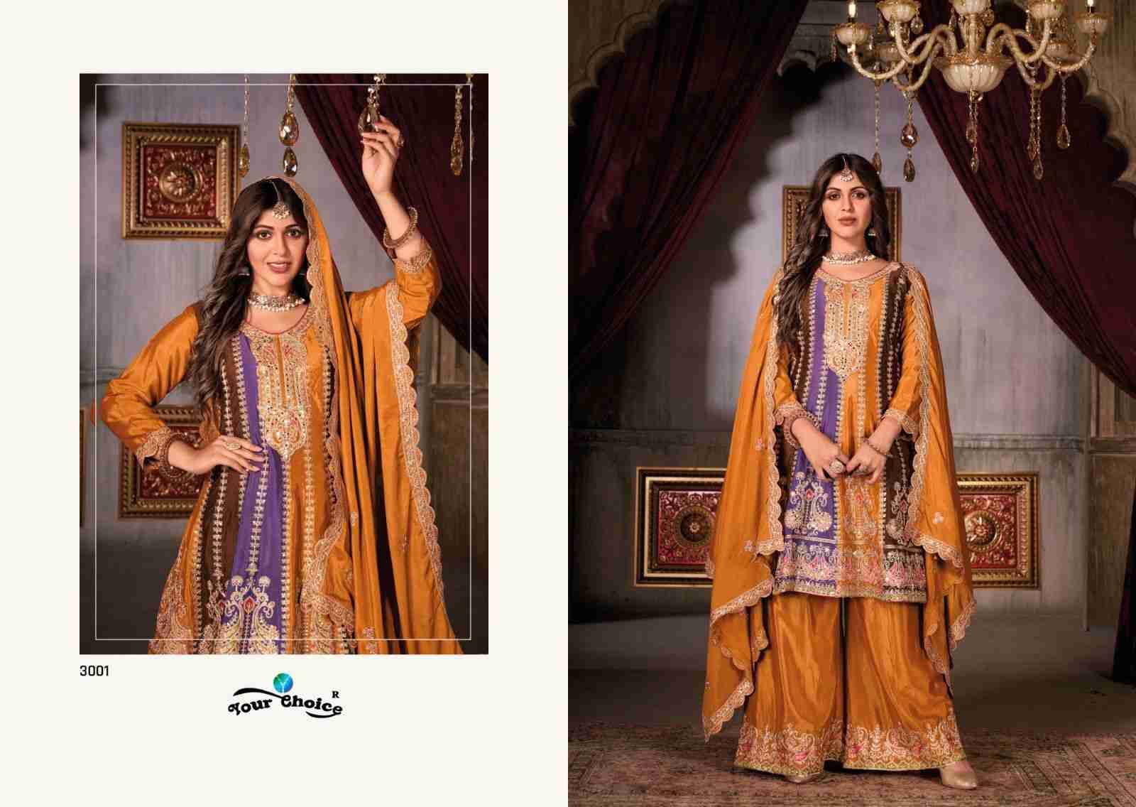 Raaga By Your Choice 3001 To 3003 Series Beautiful Sharara Suits Stylish Colorful Fancy Casual Wear & Ethnic Wear Chinnon Embroidered Dresses At Wholesale Price