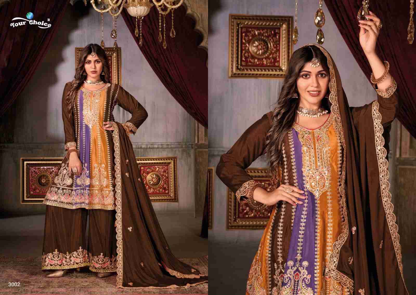 Raaga By Your Choice 3001 To 3003 Series Beautiful Sharara Suits Stylish Colorful Fancy Casual Wear & Ethnic Wear Chinnon Embroidered Dresses At Wholesale Price