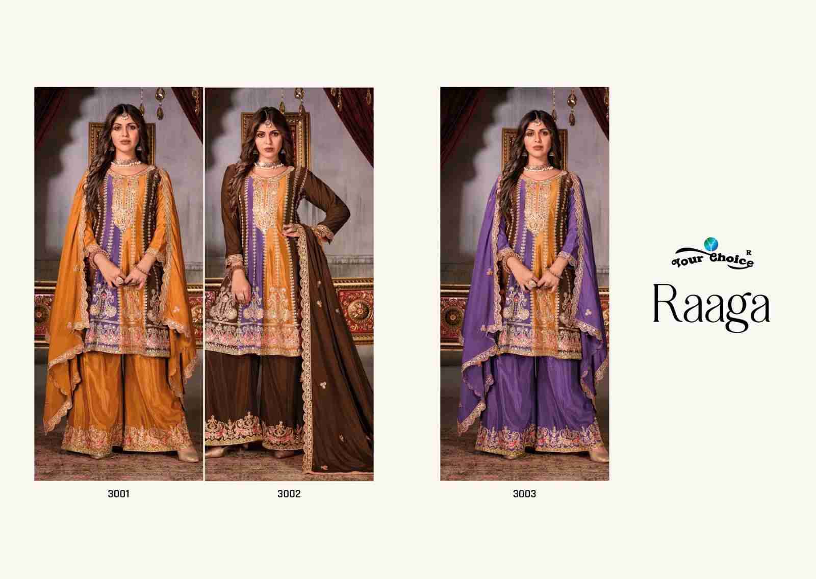 Raaga By Your Choice 3001 To 3003 Series Beautiful Sharara Suits Stylish Colorful Fancy Casual Wear & Ethnic Wear Chinnon Embroidered Dresses At Wholesale Price