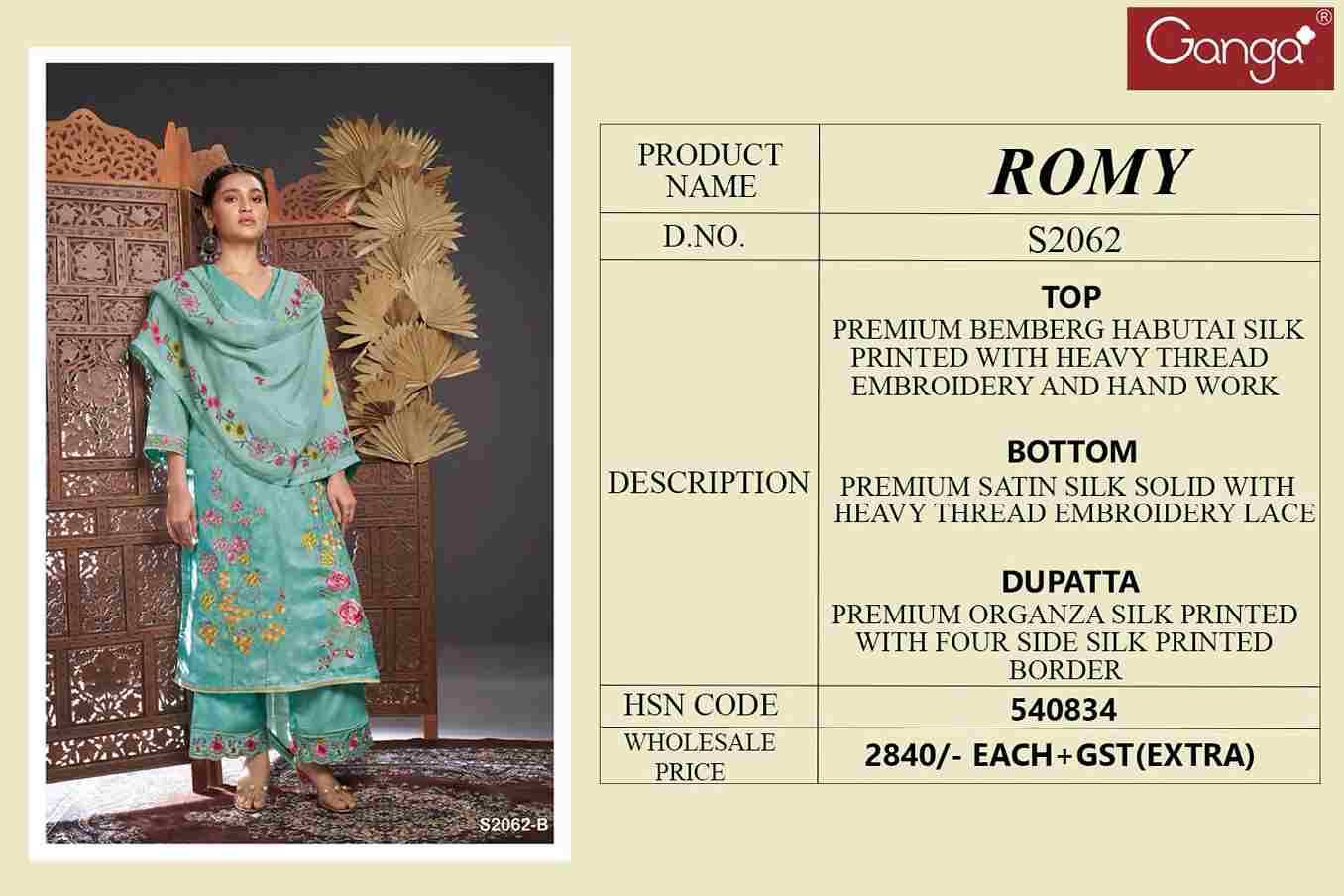 Romy-2062 By Ganga Fashion 2062-A To 2062-C Series Designer Festive Suits Beautiful Stylish Fancy Colorful Party Wear & Occasional Wear Bemberg Silk Dresses At Wholesale Price