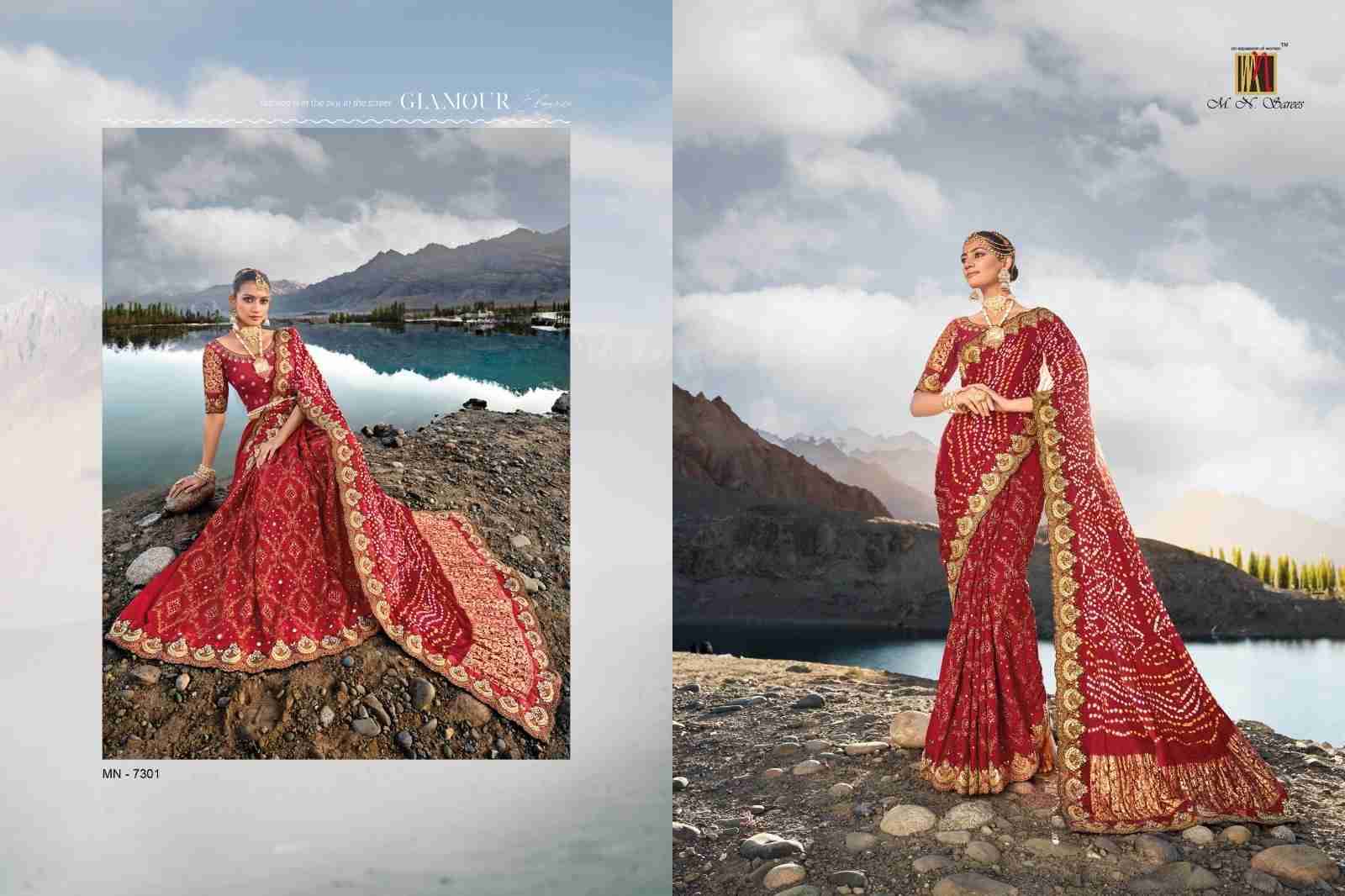 Kacchi Bandhej By M.N. Sarees 7301 To 7304 Series Indian Traditional Wear Collection Beautiful Stylish Fancy Colorful Party Wear & Occasional Wear Bandhej Satin Sarees At Wholesale Price