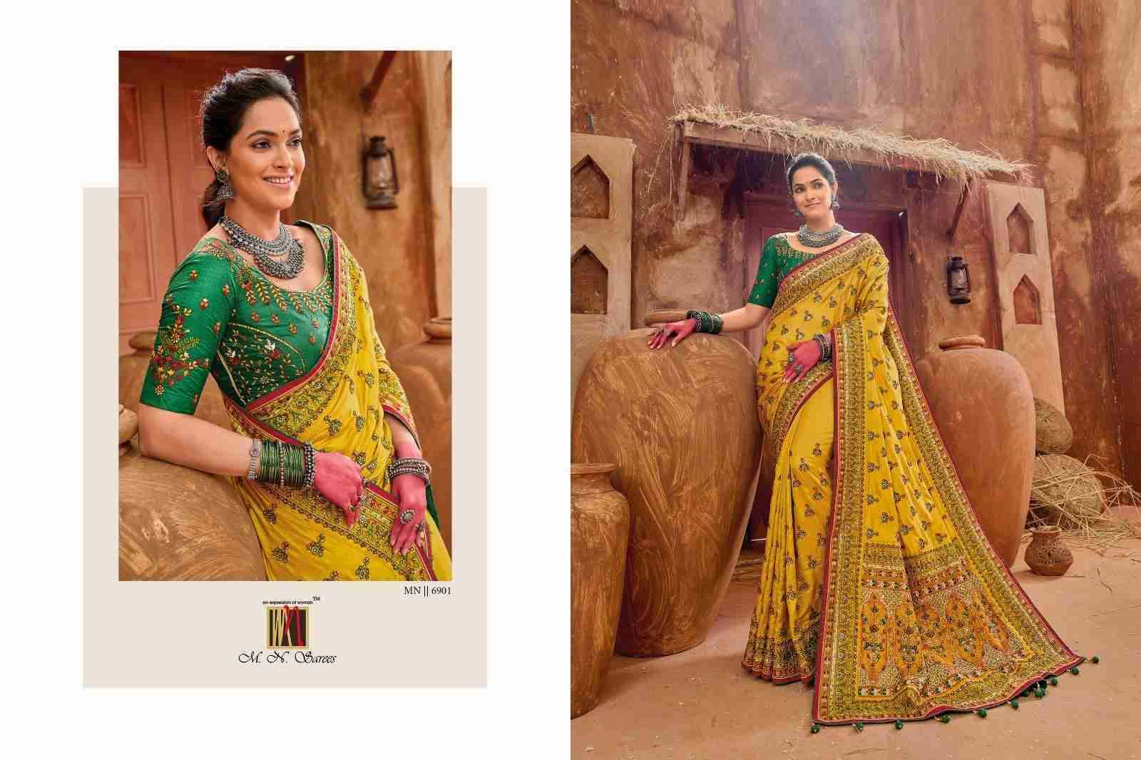 Kacchi Work Vol-4 By M.N. Sarees 6901 To 6909 Series Indian Traditional Wear Collection Beautiful Stylish Fancy Colorful Party Wear & Occasional Wear Banarasi Silk Sarees At Wholesale Price