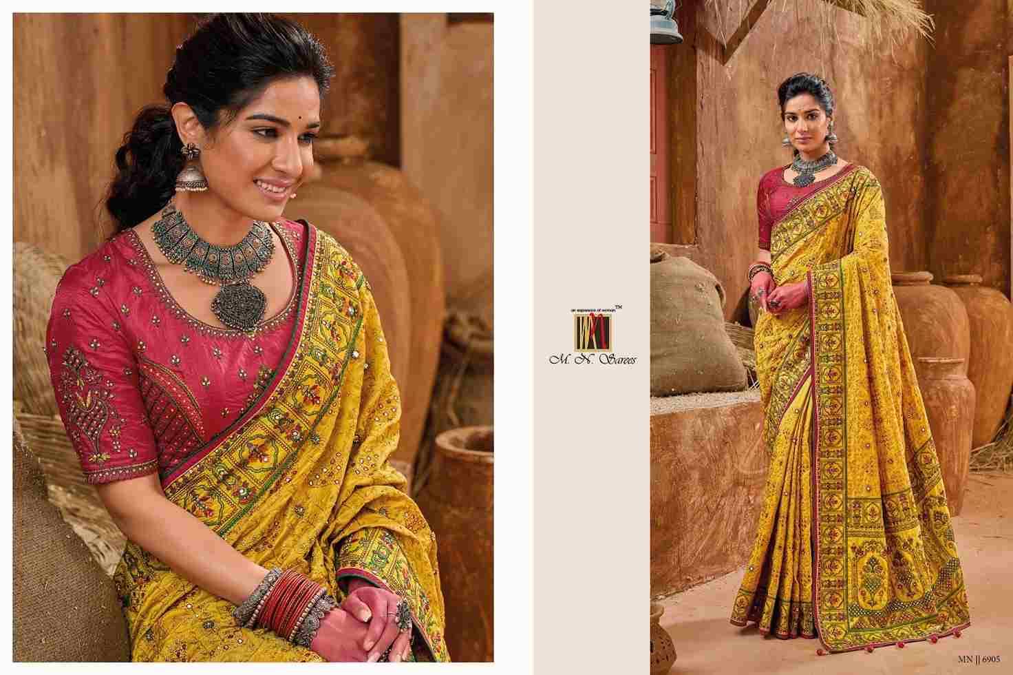 Kacchi Work Vol-4 By M.N. Sarees 6901 To 6909 Series Indian Traditional Wear Collection Beautiful Stylish Fancy Colorful Party Wear & Occasional Wear Banarasi Silk Sarees At Wholesale Price