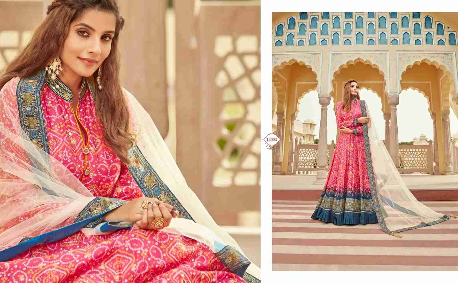 Gajgamini By Virasat Beautiful Stylish Fancy Colorful Casual Wear & Ethnic Wear Dola Jacquard Gowns With Dupatta At Wholesale Price