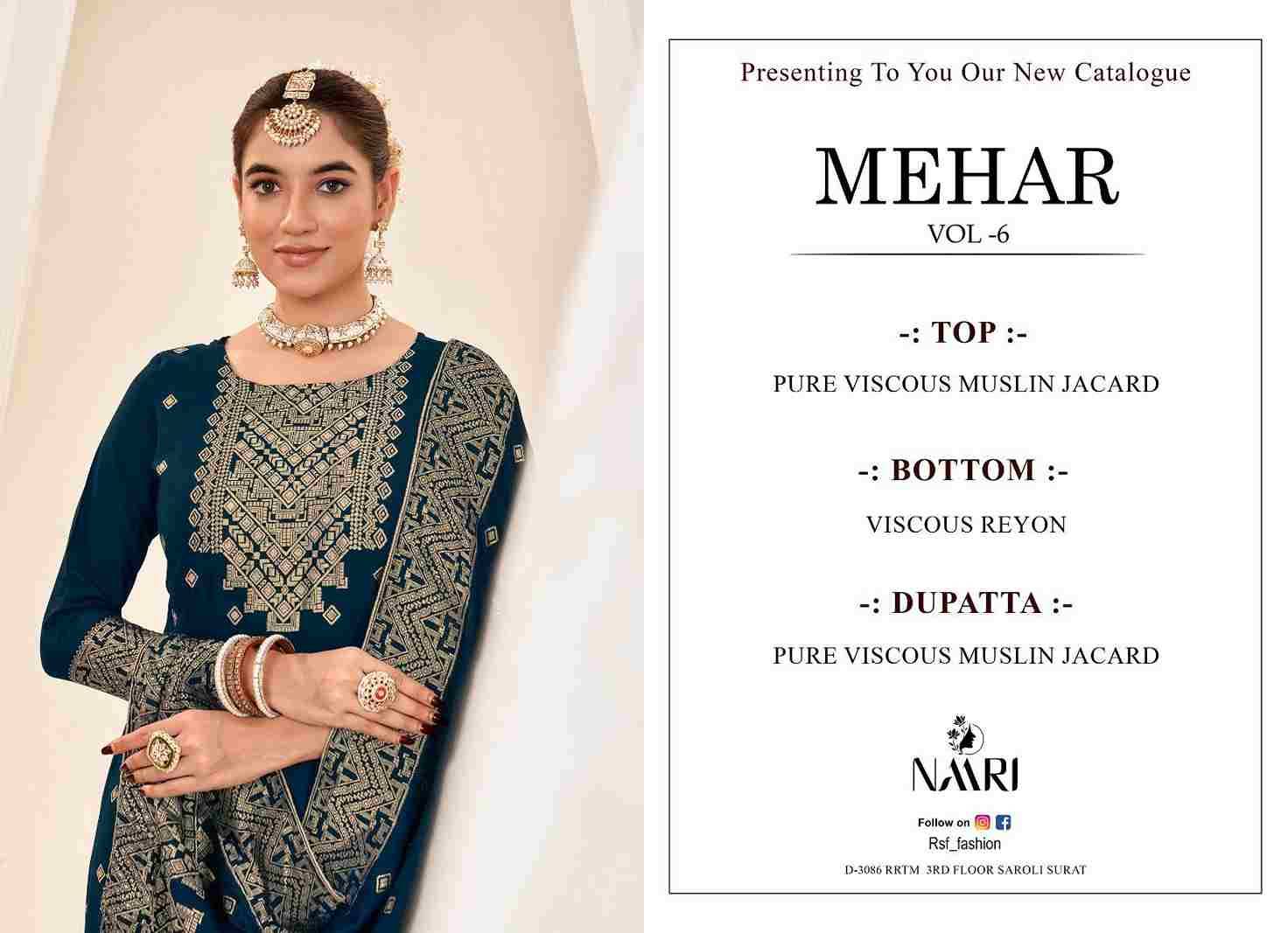 Mehar Vol-6 By Naari 33001 To 33004 Series Designer Stylish Fancy Colorful Beautiful Party Wear & Ethnic Wear Collection Pure Muslin Jacquard Dresses At Wholesale Price