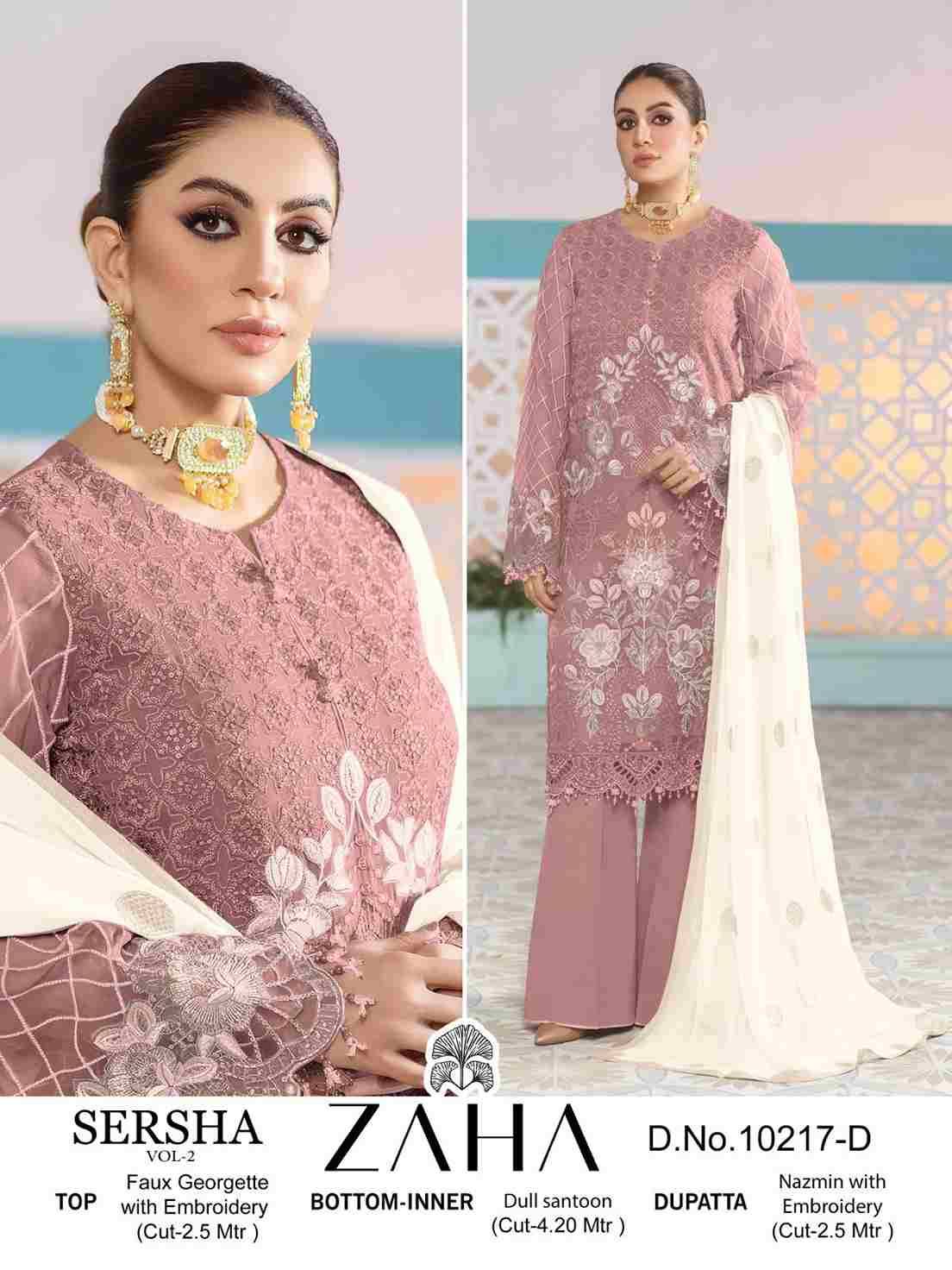 Sersha Vol-2 By Zaha 10217-A To 10217-D Series Beautiful Pakistani Suits Stylish Fancy Colorful Party Wear & Occasional Wear Faux Georgette Embroidered Dresses At Wholesale Price