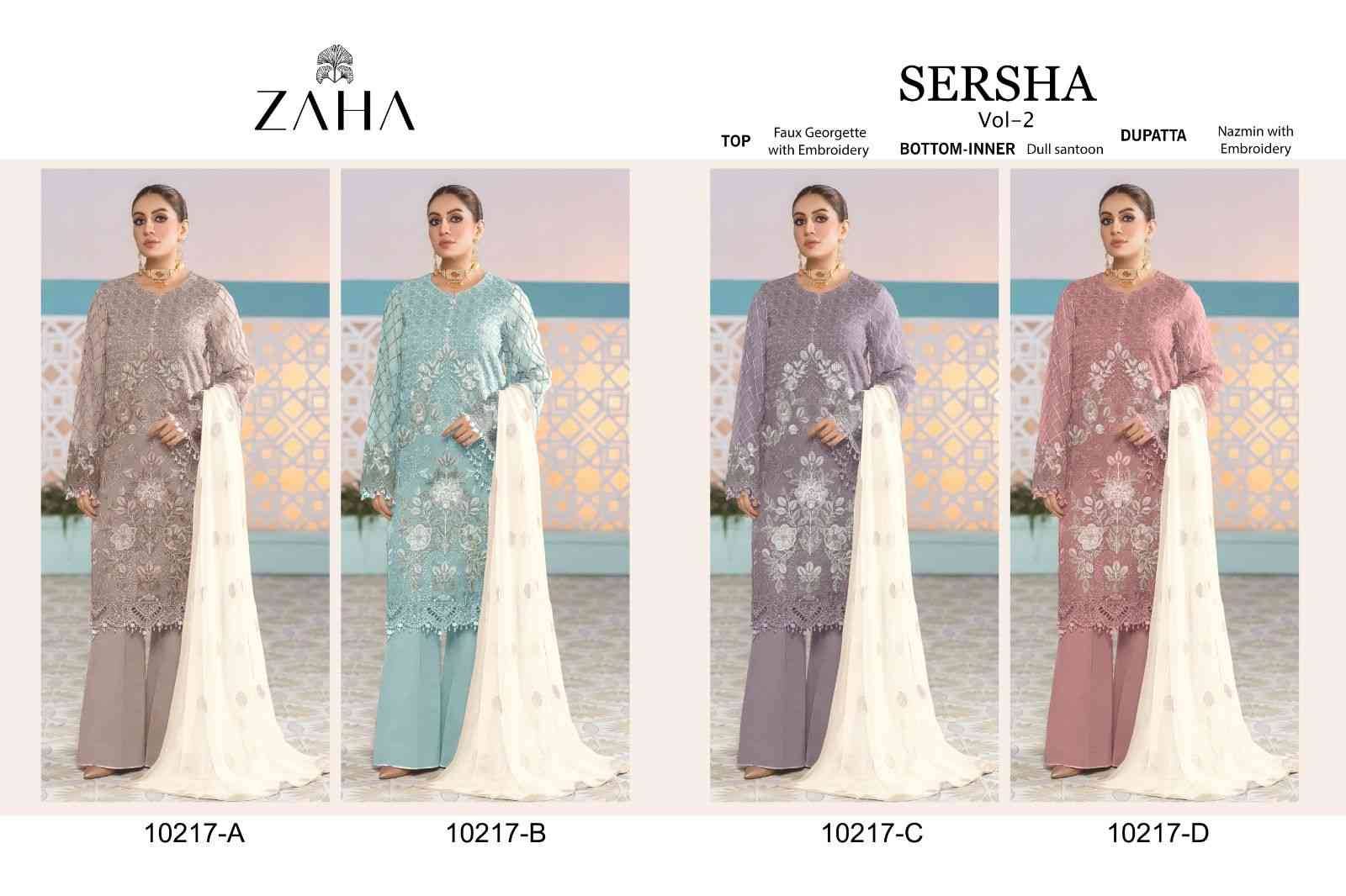 Sersha Vol-2 By Zaha 10217-A To 10217-D Series Beautiful Pakistani Suits Stylish Fancy Colorful Party Wear & Occasional Wear Faux Georgette Embroidered Dresses At Wholesale Price