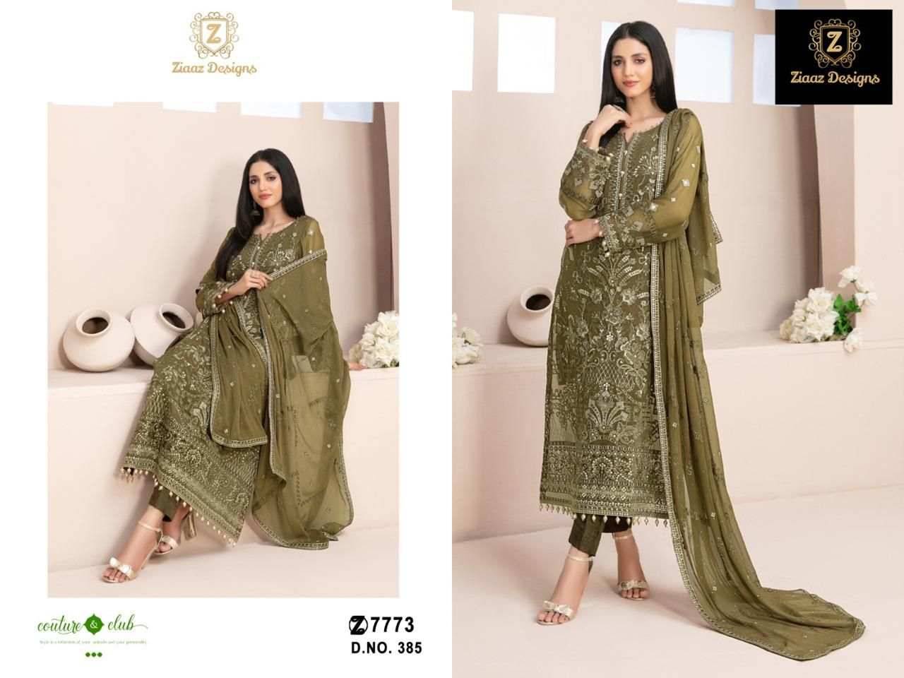 Ziaaz Designs Hit Design 385 By Ziaaz Designs Beautiful Pakistani Suits Colorful Stylish Fancy Casual Wear & Ethnic Wear Georgette Embroidered Dresses At Wholesale Price