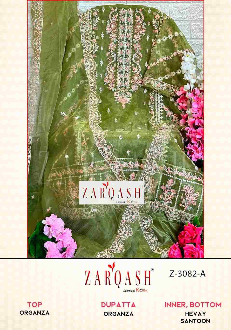 Zarqash Hit Design 3082 Colours By Zarqash 3082-A To 3082-E Series Designer Festive Pakistani Suits Collection Beautiful Stylish Fancy Colorful Party Wear & Occasional Wear Organza Embroidered Dresses At Wholesale Price