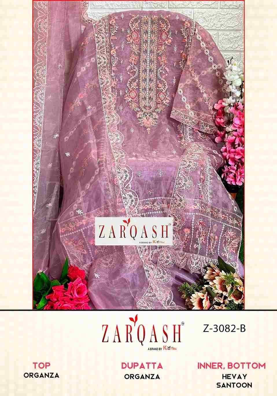 Zarqash Hit Design 3082 Colours By Zarqash 3082-A To 3082-E Series Designer Festive Pakistani Suits Collection Beautiful Stylish Fancy Colorful Party Wear & Occasional Wear Organza Embroidered Dresses At Wholesale Price