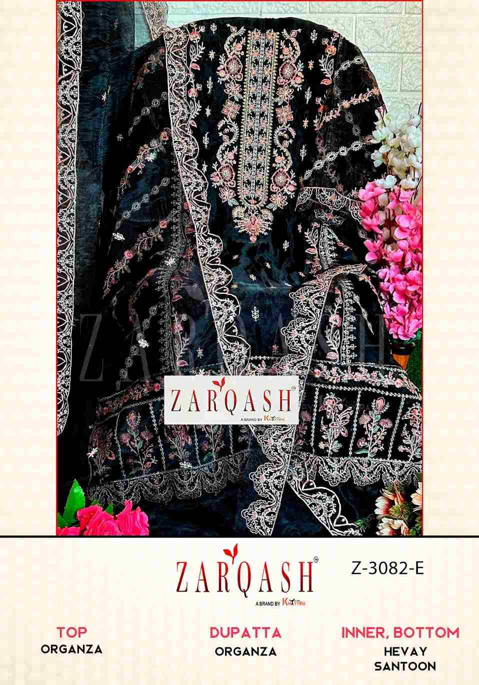 Zarqash Hit Design 3082 Colours By Zarqash 3082-A To 3082-E Series Designer Festive Pakistani Suits Collection Beautiful Stylish Fancy Colorful Party Wear & Occasional Wear Organza Embroidered Dresses At Wholesale Price