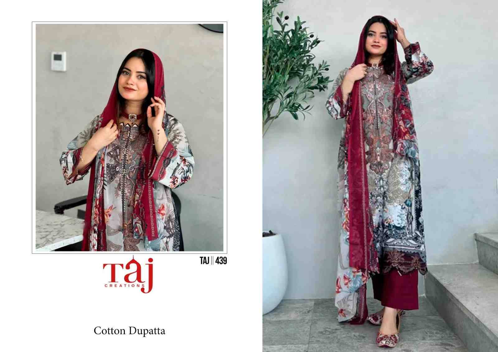 Taj 439 Series By Taj Creation Beautiful Pakistani Suits Stylish Fancy Colorful Party Wear & Occasional Wear Pure Cotton Print With Work Dresses At Wholesale Price