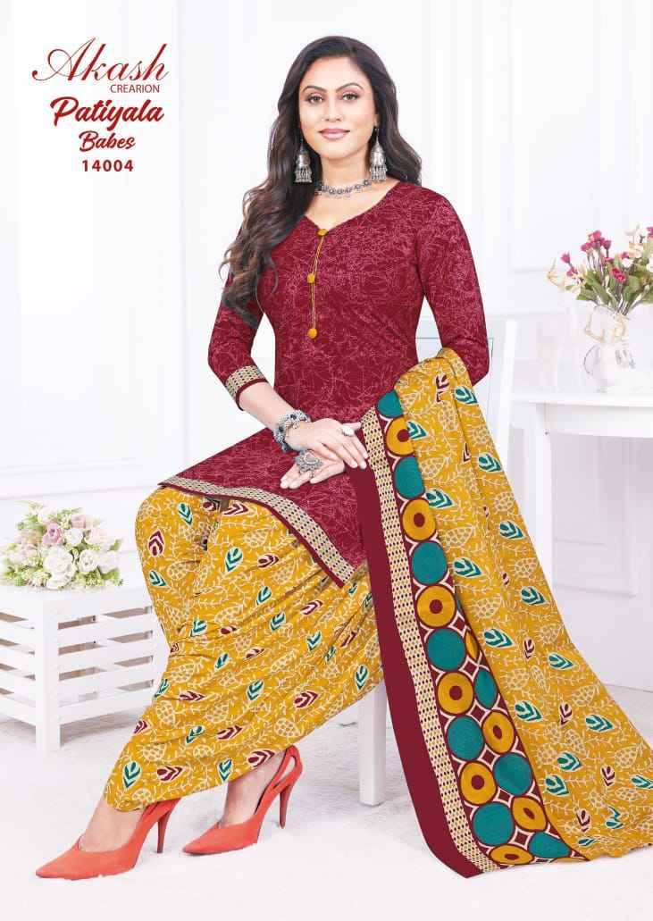 Patiyala Babes Vol-14 By Akash Creation 14001 To 14010 Series Beautiful Festive Suits Colorful Stylish Fancy Casual Wear & Ethnic Wear Pure Cotton Print With Work Dresses At Wholesale Price
