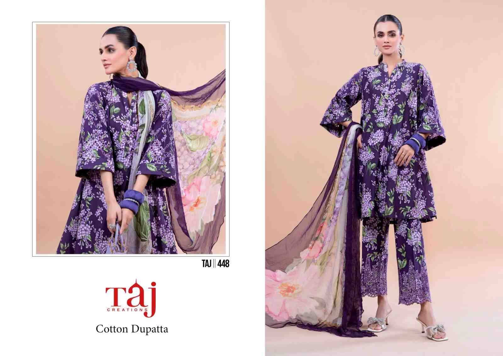 Taj 448 Series By Taj Creation 448 To 449 Series Beautiful Pakistani Suits Stylish Fancy Colorful Party Wear & Occasional Wear Pure Cotton Print With Work Dresses At Wholesale Price