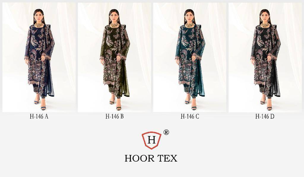 Hoor Tex Hit Design H-146 Colours By Hoor Tex H-146-A To H-146-D Series Designer Pakistani Suits Collection Beautiful Stylish Fancy Colorful Party Wear & Occasional Wear Heavy Georgette Dresses At Wholesale Price