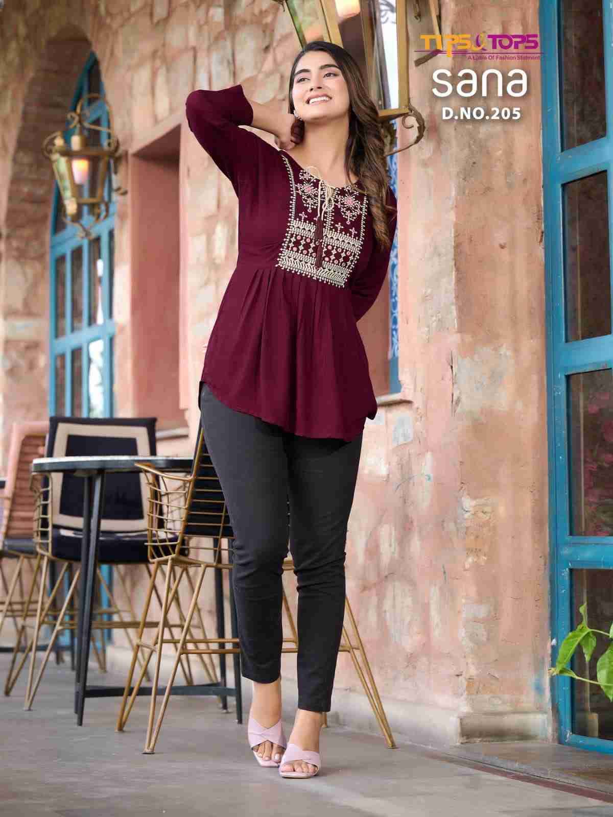 Sana Vol-2 By Tips And Tops 201 To 208 Series Designer Stylish Fancy Colorful Beautiful Party Wear & Ethnic Wear Collection Rayon Tops At Wholesale Price
